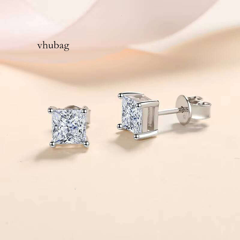 Classic Hot-selling Generation of Women's Moissanite Earrings Princess square S Sier Simulation Ear Jewelry