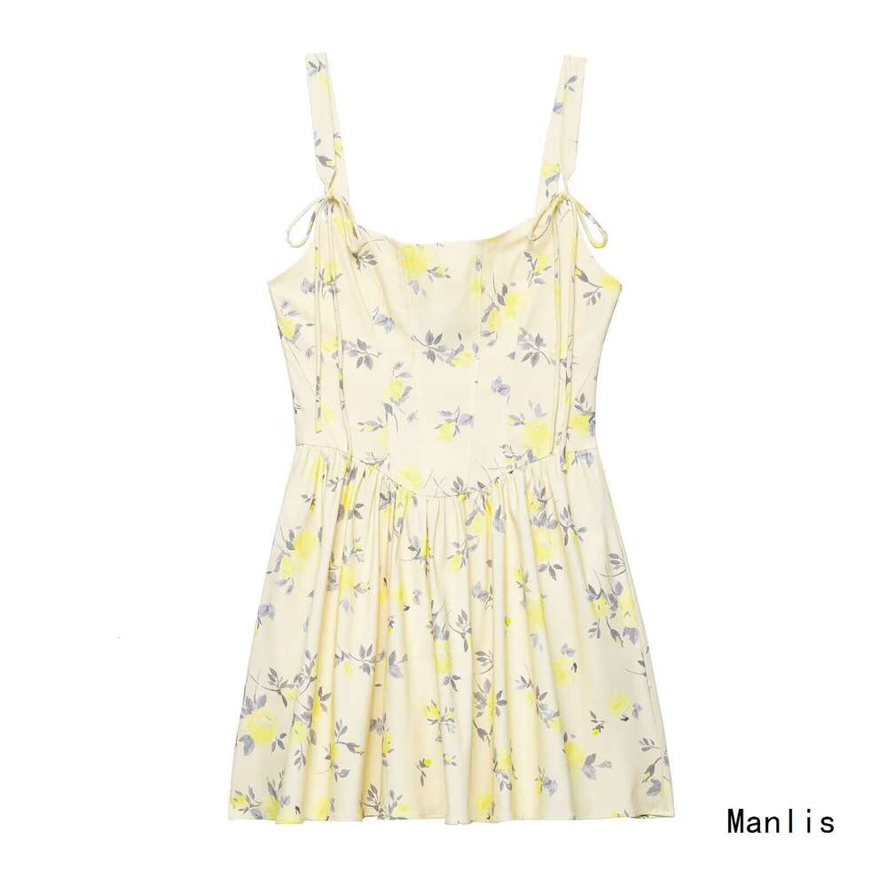DHEssentials Z Summer 2025 New Women's Fashion French Sweet Floral Pattern Poplin Strap Short Dress