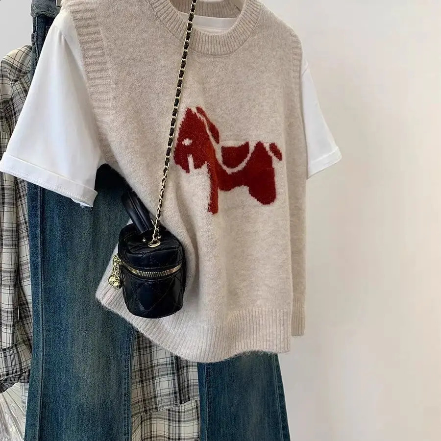 Japanese Style Grey Knit Vest Women Loose Sleeveless Cardigan Spring Autumn Student Casual Outwear 250911