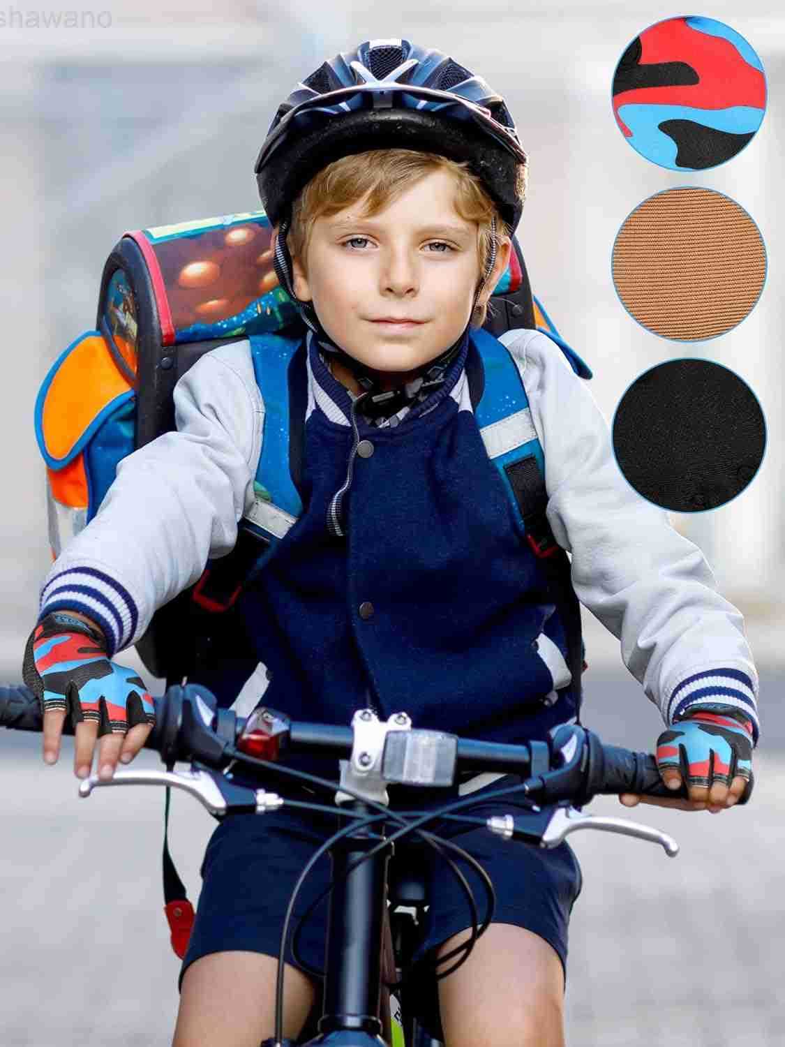 3 Pairs Kids Bike Gloves Kids Half Finger Fingerless Sports Gloves NonSlip Gel for 712 YearsW250911