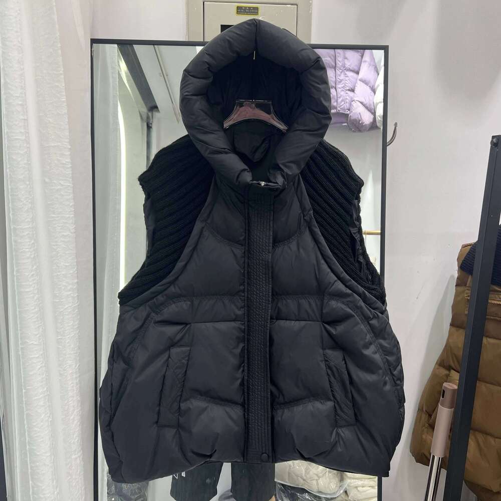 Lagabogy 2025 Winter Women White Duck Down Sleeveless Warm Puffer Jacket Casual Loose Knitwear Patchwork Vest Hooded Waistcoat