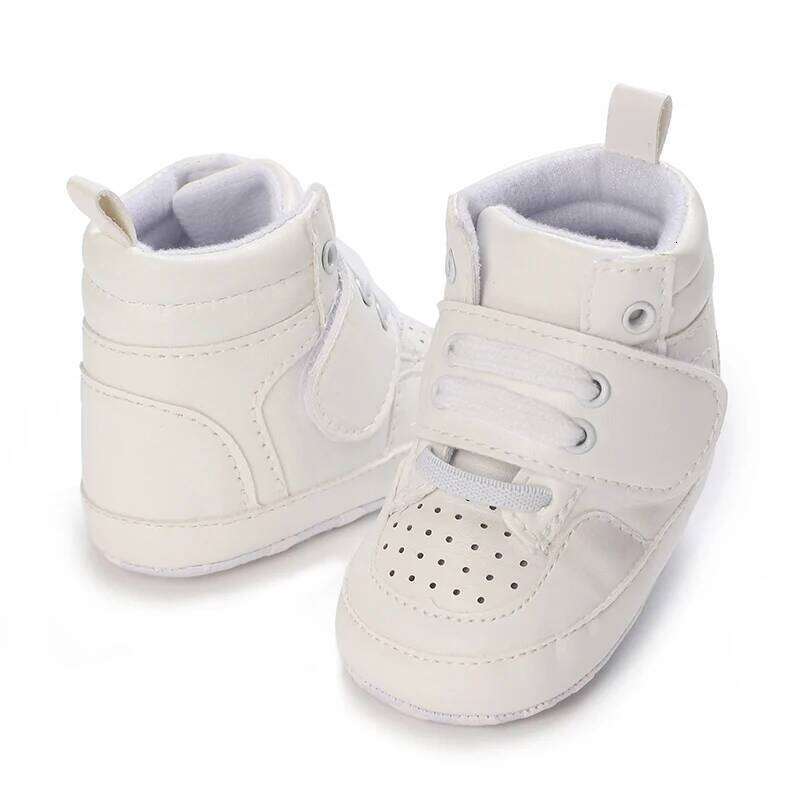 Spring Newborn Infant Girls and Boys Recreational Baptism Non-Slip Walking Shoe White Soft-soled Sneaker Prewalker