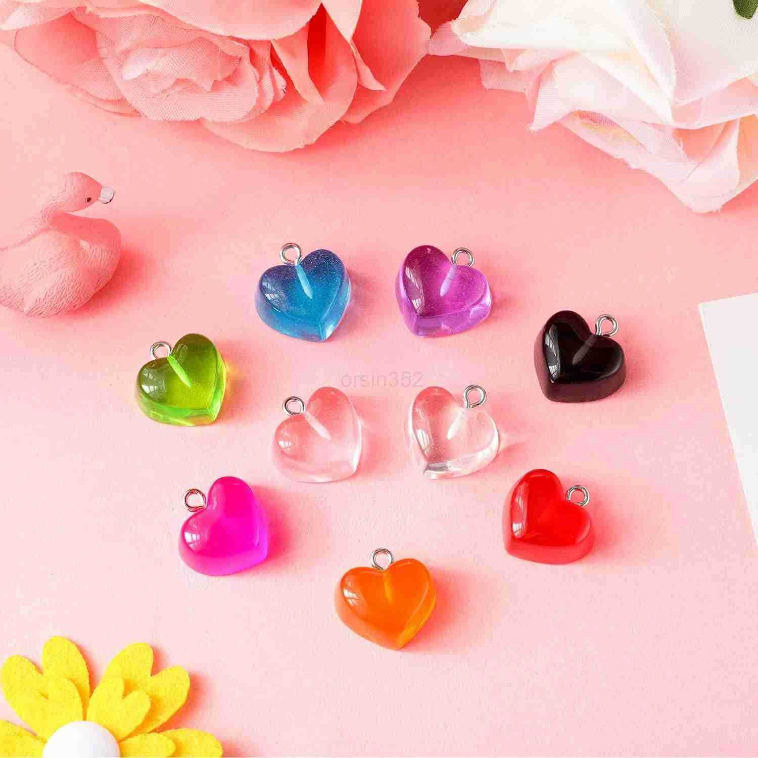 Heart Charms Pendant Colorful Love Heart Candy Charm Keychains Necklace Earring Pendant for DIY Jewelry Crafts SuppliesW250911