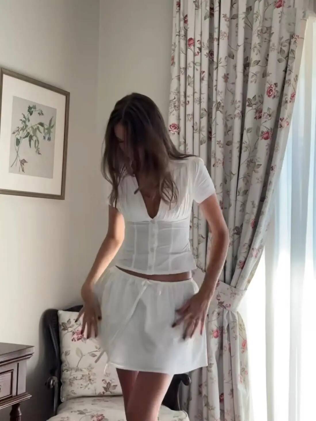 White Mini Women Summer 2025 Japanese Y2k Fashion Ruched Skirts Vintage Kawaii Pencil Skirt With Shorts Front Tie dongdumaoyi
