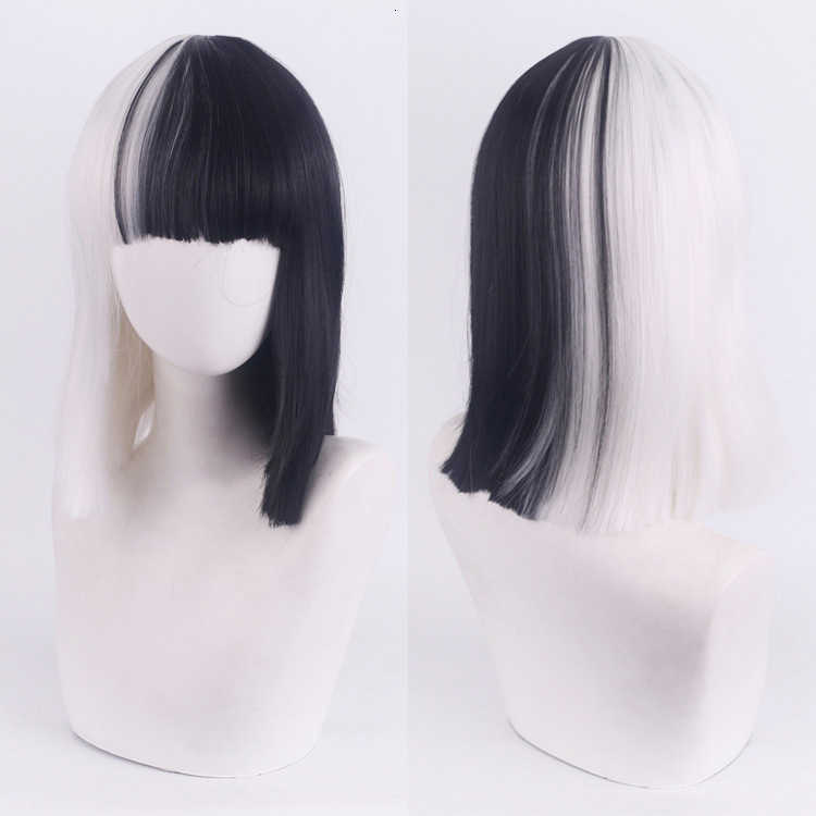 cos Wig 101 Loyal Dog Cruella de Vil Cruella Black and White Witch Color Combination Short Curly Hair W241025
