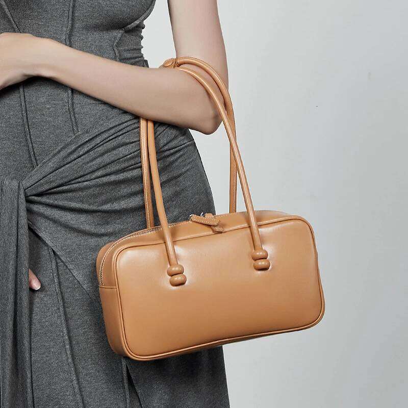 Toptrends Cow Genuine Leather Bowling Underarm Shoulder Bags For Women 2025 Designer Pillow Satchel Tote Ladies Handbags