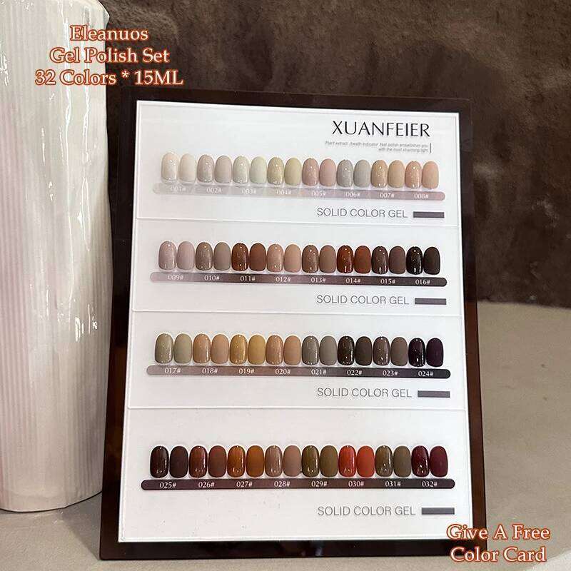 Eleanuos New 32 Series Wine Red Polishing Varnish Durable Solid Color Gel UV LED Brown Nail Salon Immersion 15Ml