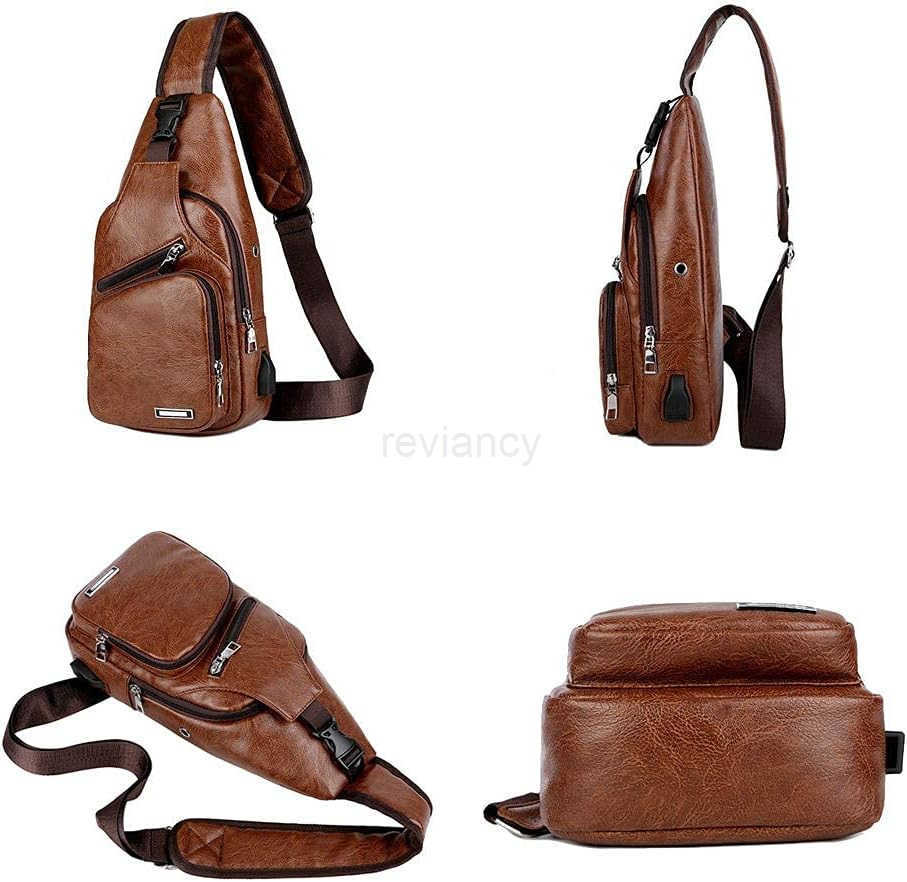 Leather Sling Bag Mens Crossbody Bag Chest Bag Sling Backpack for Men with USB Charge PortW250911