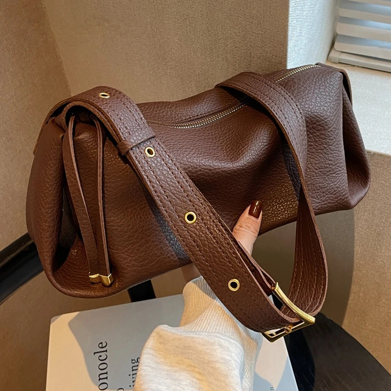 Retro Style Women s Shoulder Bag Bucket Bag Trendy Fashion Leather Zipper Large Capacity Crossbody Bag Women s Handbag Niche Pattern Designer Bag