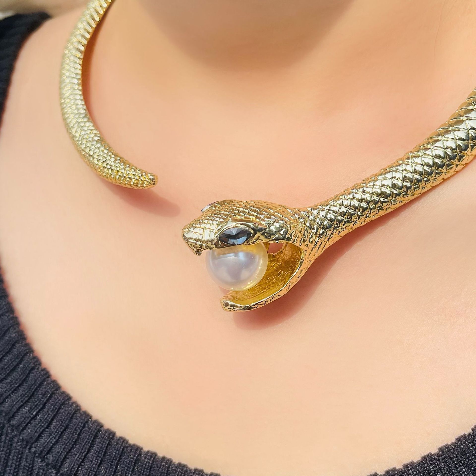 Luxury Brand Designer Jewelry European And American New Jewelry Punk Snake-Shaped Choker Vintage Exaggerated Snake Pattern Gold And Silver Choker Fash
