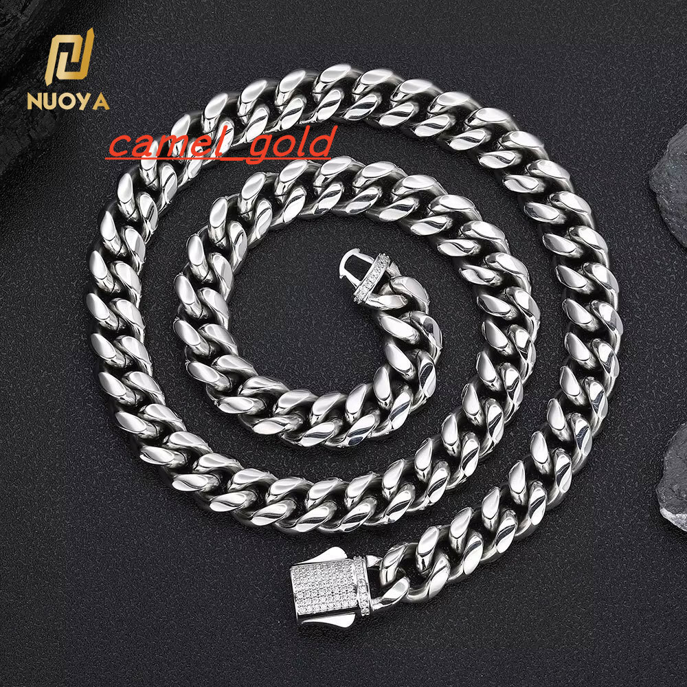 Nuoya 8/10/12mm Hight Quality Cuban Link Chain Stainless Steel Jewelry Iced Out Clasp Silver Gold Plated Curb Chain Necklace