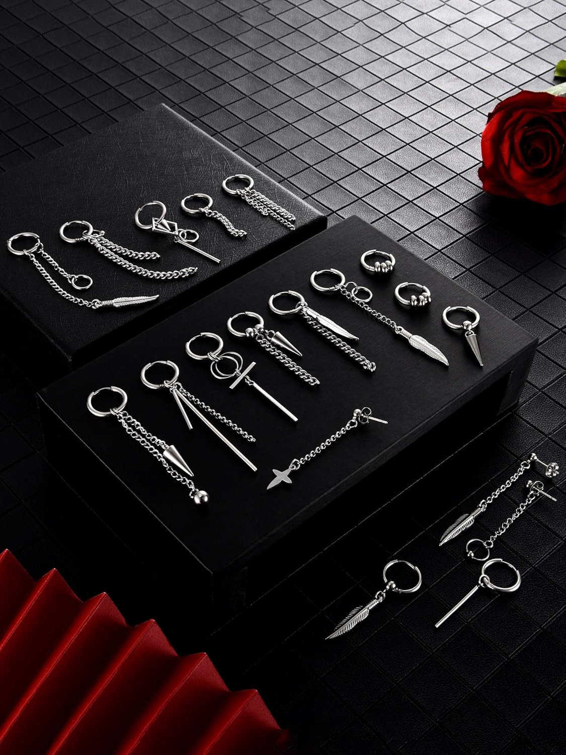 20 Pieces Men Dangle Earrings Stainless Steel Huggie Hinged Hoop for WomenW250911