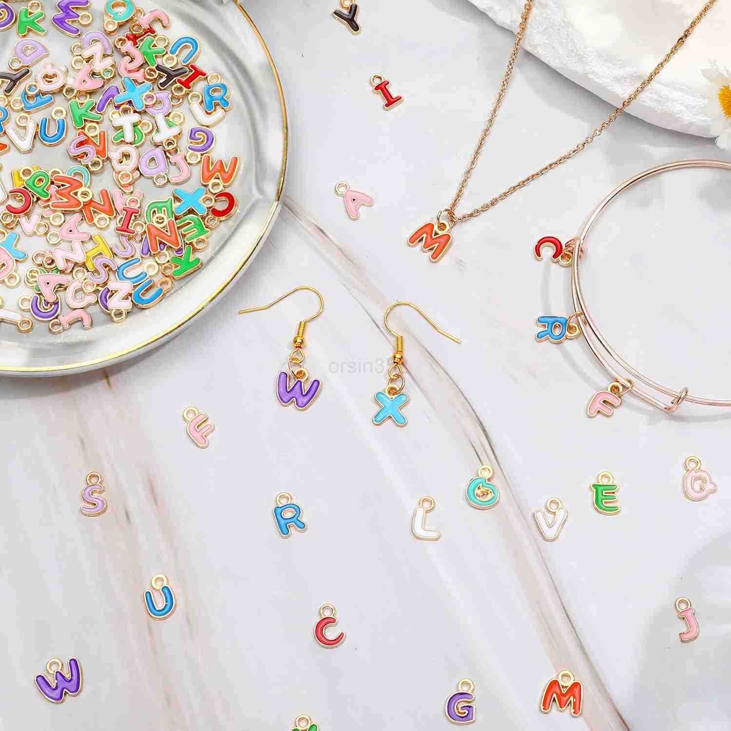 156Pcs6 Sets Letter Charms for Jewelry Making AZ Capital Alphabet Enamel Initial Letter Charms with 200Pcs Open Jump Rings for Earrings NecklaceW25091