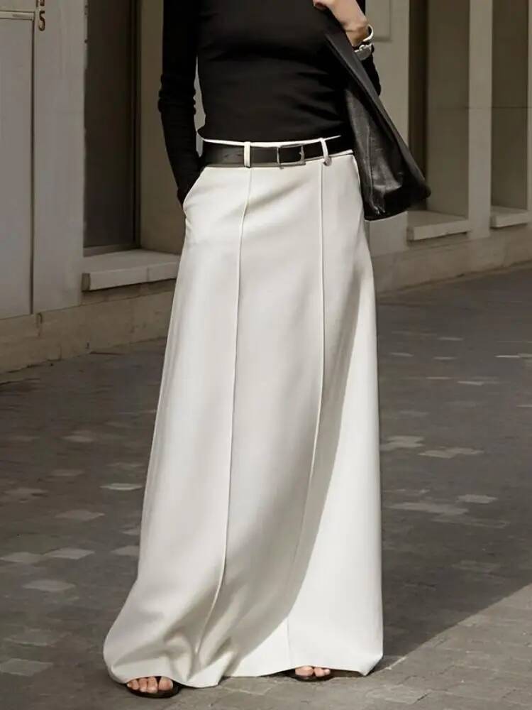 UOOZEE Office Lady Formal Solid Color H-line Skirts 2025 New Spring Summer High Waist Casual Elegant Long Skirt For Women dongdumaoyi