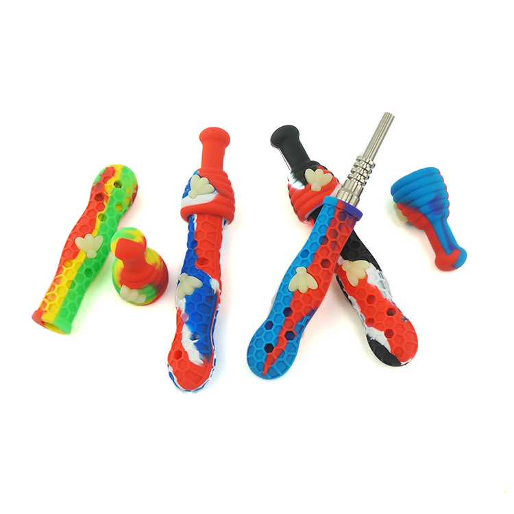 14MM Silicone Smoking nectar collector pipes Colorful Silicone Pipe For Tobacco Dry Herb Spoon Galss water Tobacco Pipes With Holes Glass Bowl Smoking