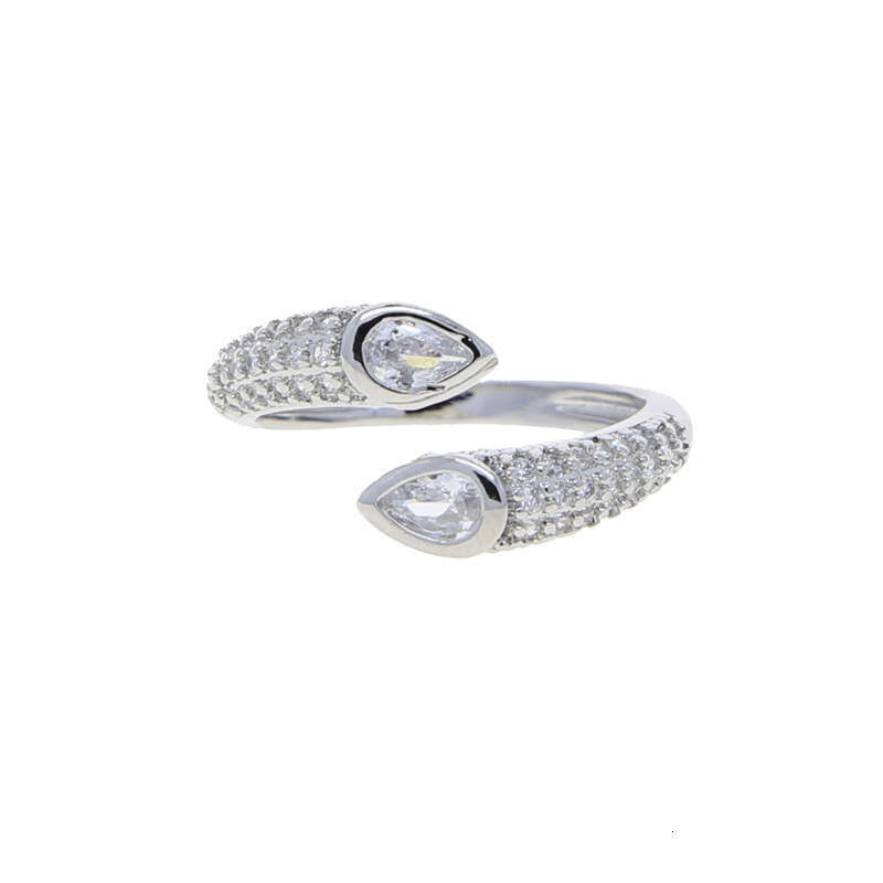 Hip Hop Women's Open Inlaid with Zircon Gold and Silver Color Ring Jewelry