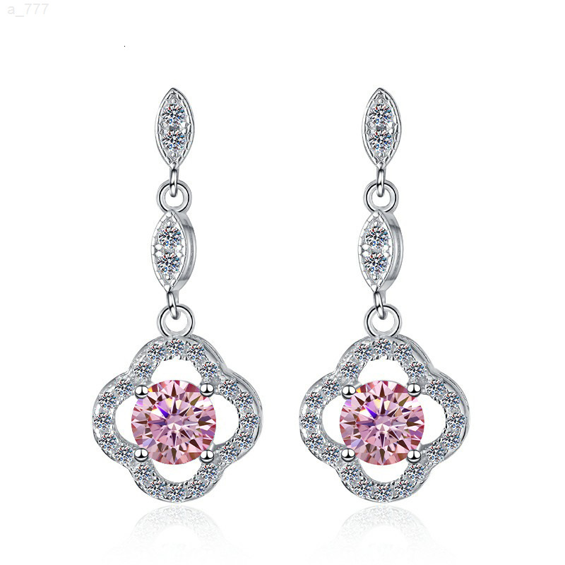 Fine Jewel Flower Shape S925 Silver Design GRA Test Drill Pen 1205Ct Blue Pink Color Moissanite Pendants Earrings