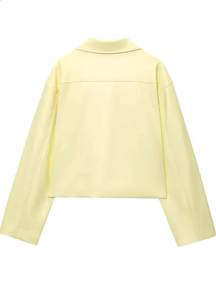 Chic Solid Womens Pu Leather Jacket Casual Long Sleeve Lapel Zipper Patchwork Coat Lady Autumn Street Fashion Outerwear 250911