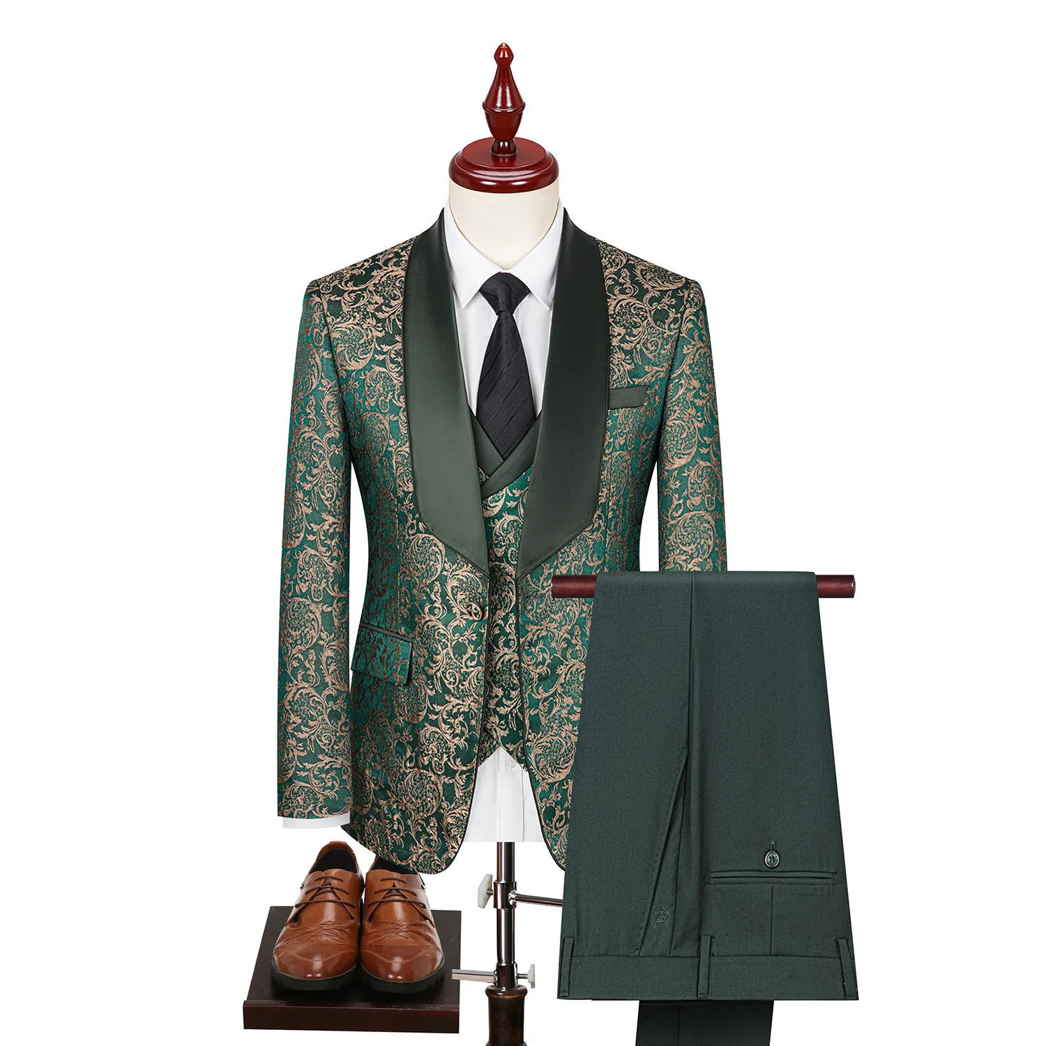 Men's Suits White 3 Piece Set Custom Wedding Jacquard Shawl Lapel XS-2XL Elegant Slim Fit (Jacket Vest Pants)