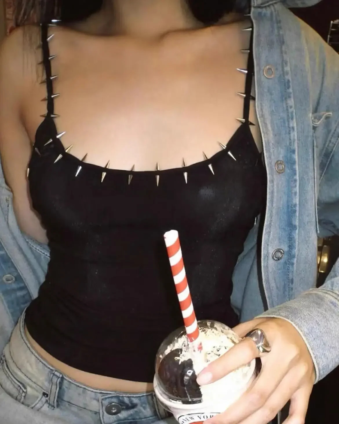 American Fashion Retro Rivet n Sexy Spice Girl Suspender Vest Y2K Harajuku Hip Hop Gothic Rock Casual Joker Street Wear 250911