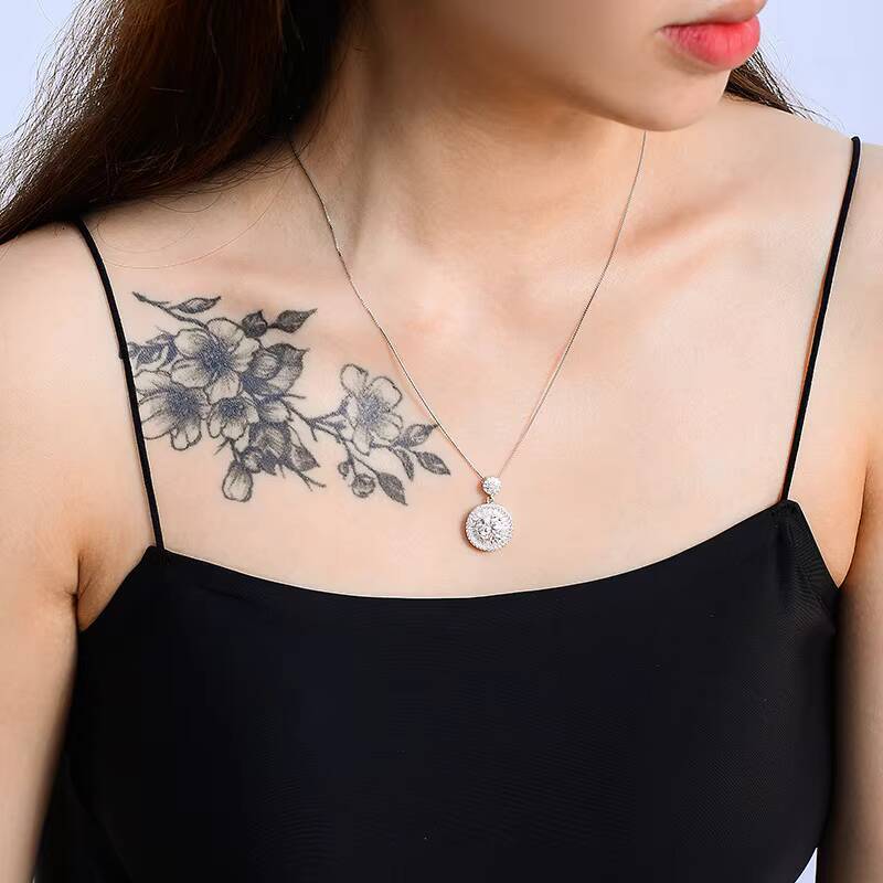 S925 Sterling Silver 2 moissanite Moissanite Diamond Necklace Versatile HighEnd round Pendant Daily Wear Gift for Girlfriend