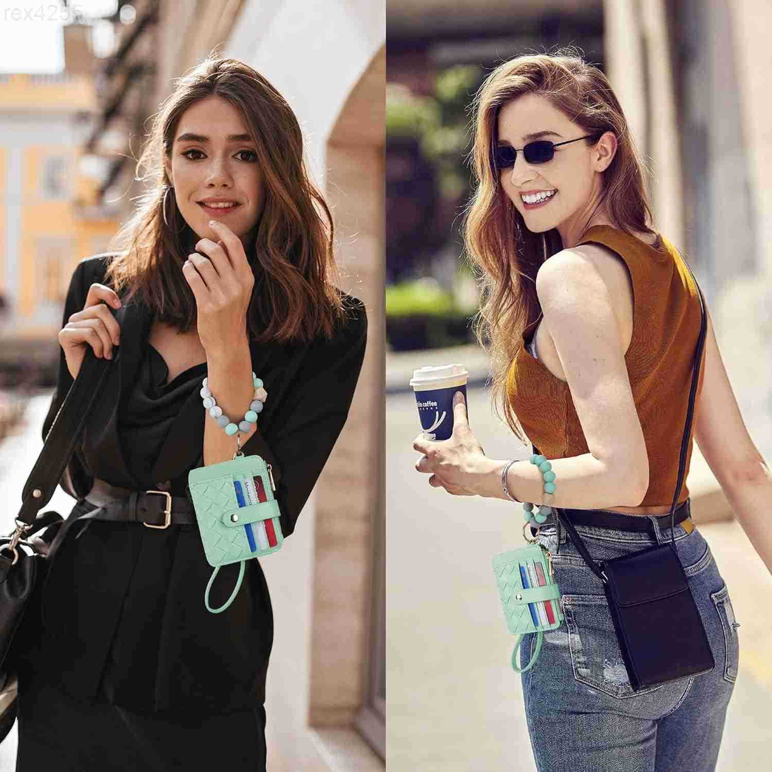 Keychain Wallet with Bracelet RFID Blocking Wristlet Credit Purse Card Holder Silicone Bead Tassel Key Ring for WomenW250911