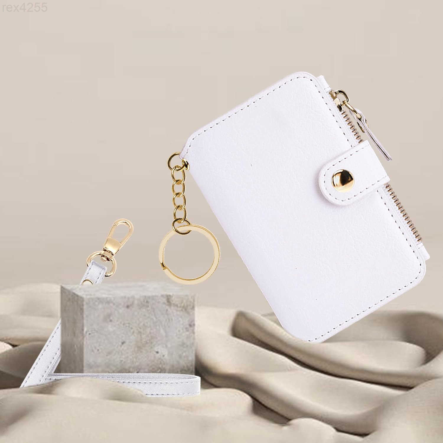 Wallet Womens Wallet PU Leather Keychain Wallet With Zipper Coin Pocket And ID Window Gift Box WhiteW250911