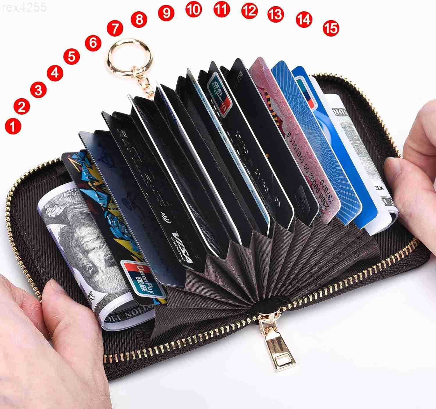 Credit Card Wallet Genuine Leather Zipper Coin Pockets Card Cases Holder for Men Women RFID Blocking KeyChain Wallet Compact SizeW250911