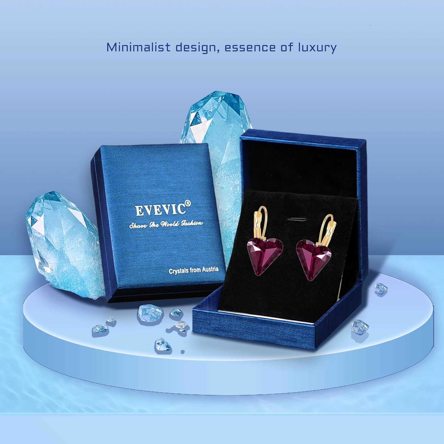 Austrian Crystal Heart Drop Leverback Earrings for Women 14K Rose Gold Plated Hypoallergenic Jewelry GiftsW250911
