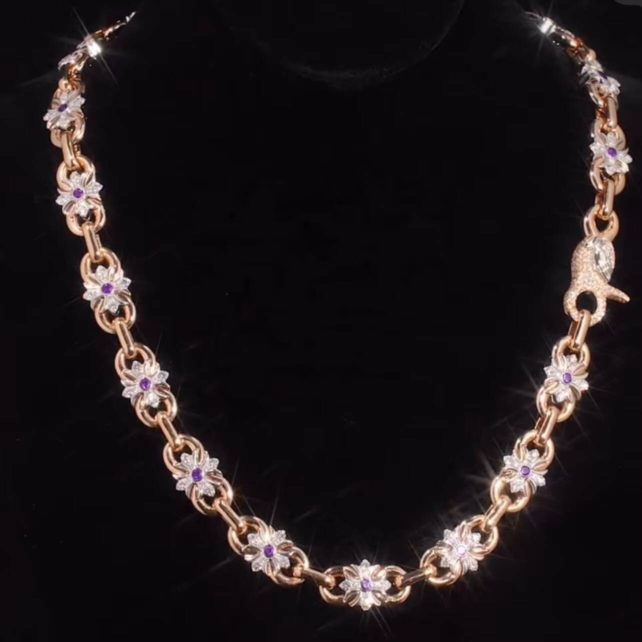 New Arrival Rose Gold VVS Moissanite Diamond Mariner Infinity Link Fancy Shape Clover Link 13MM Hip Hop Chain Necklace