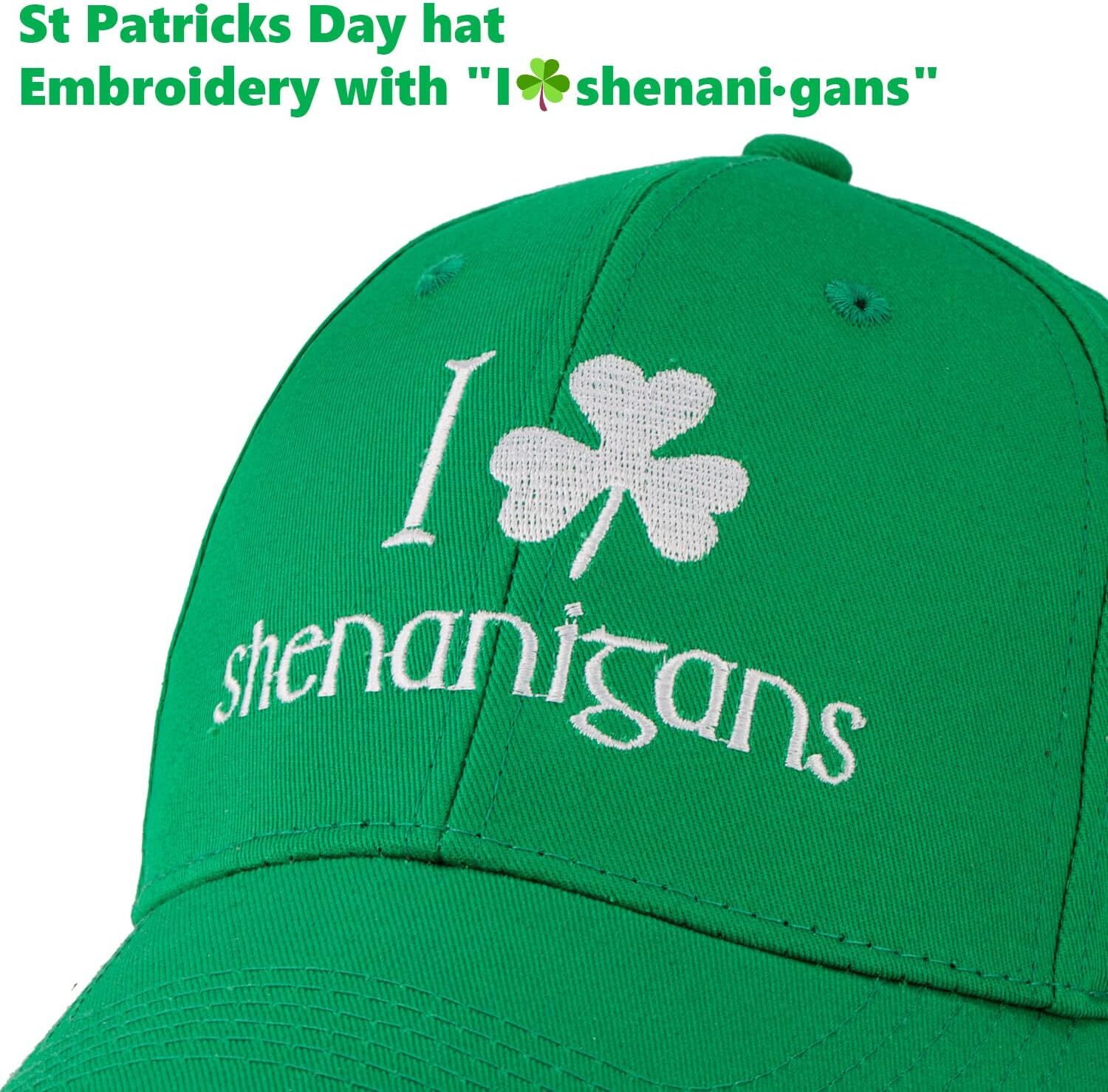 St Patricks Day Hat, Green Trucker Hat for Men Women, Adjustable Cotton Shamrock Cap
