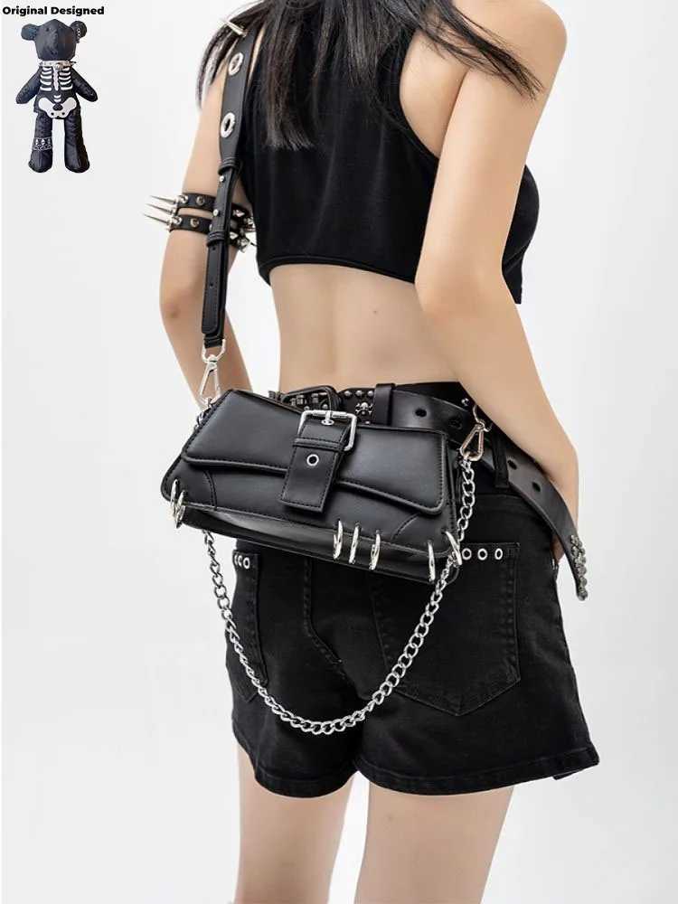 Y2K Vintage Gothic Cool Underarm Tote Bag spike Chain One Shoulder Handbag Leather Rock s Crossbody Bags Z250911