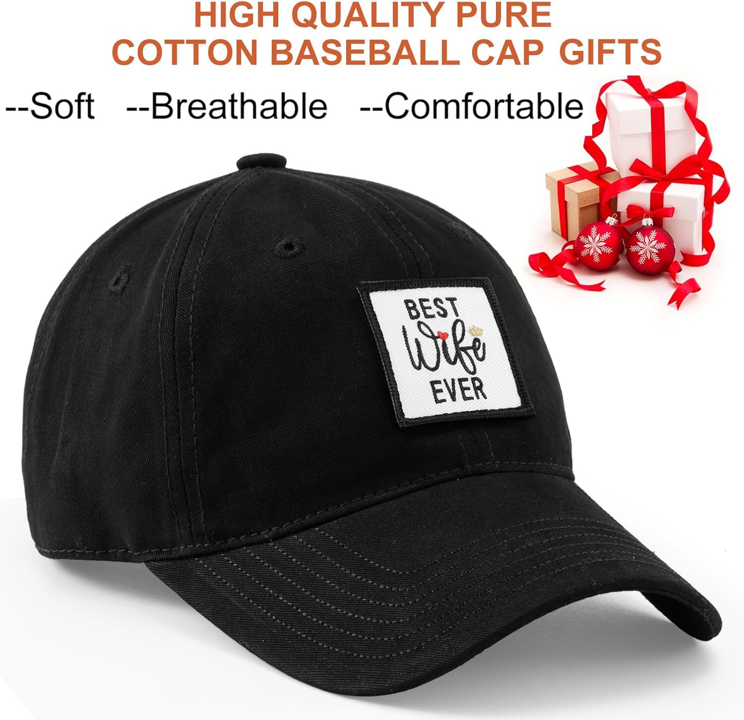 Mothers Day Presents Gifts for Her from Husband, Anniversary Birthday Wife Gifts, Adjustable Cotton Baseball Cap Black