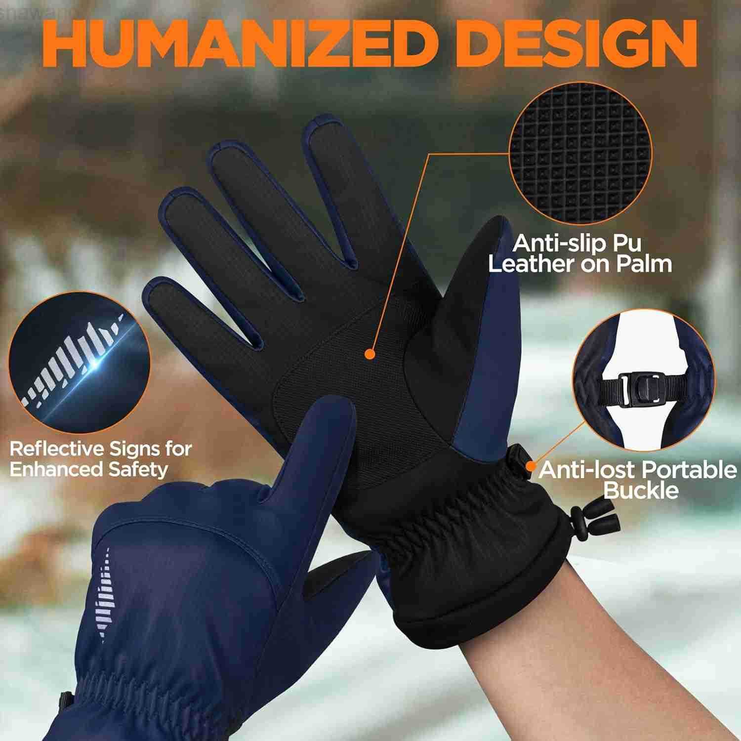 Winter Waterproof Ski Snow Warm Gloves for Women Men Windproof Cold Weather Thermal with Touchscreen Fingers for Running Driving Cycling Hiking Biking