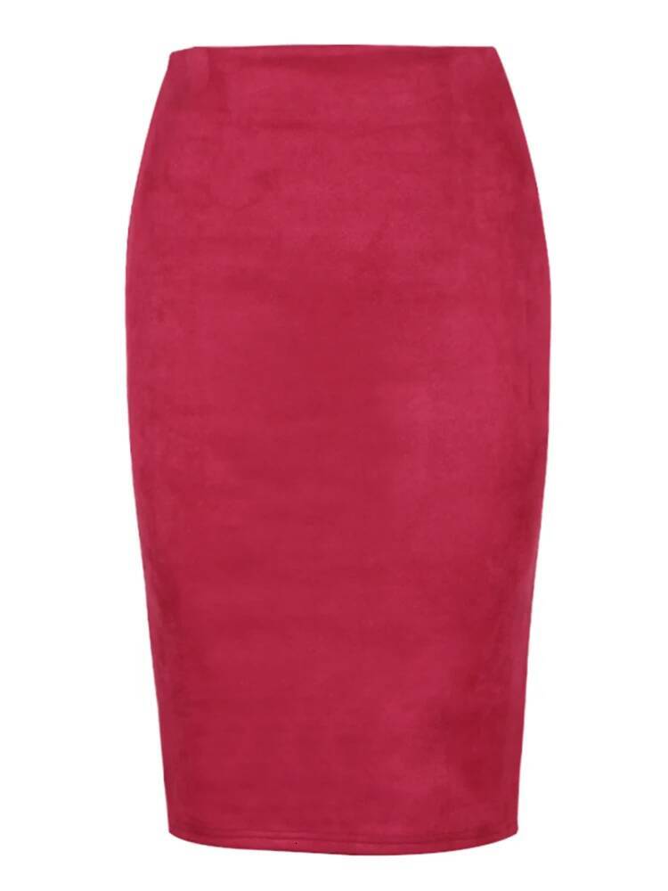 Sexy Multi Color Suede Midi Pencil Skirt Women 2024 Fashion Elastic High Waist Office Lady Bodycon Skirts Saias dongdumaoyi