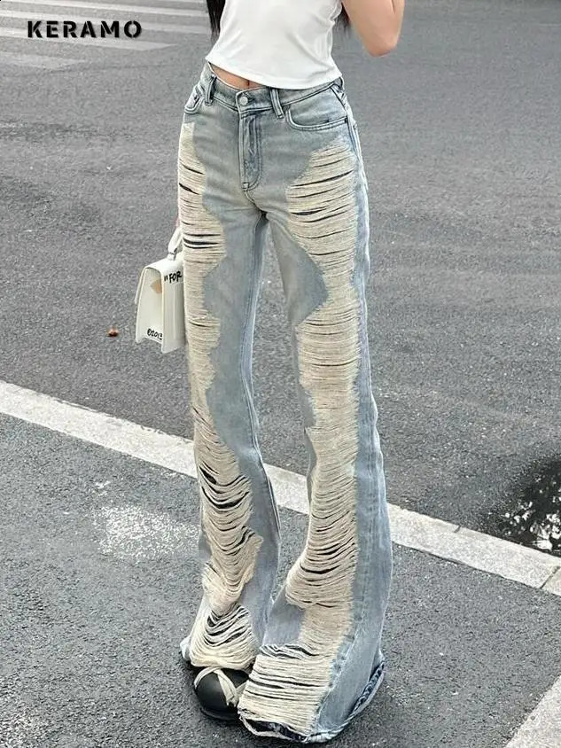 Summer Vintage Ripped Distressed Jeans Y2K Damage Emo Slim Fit Trashy Pants Womens Sexy Harajuku Kpop Denim Trouser 250911