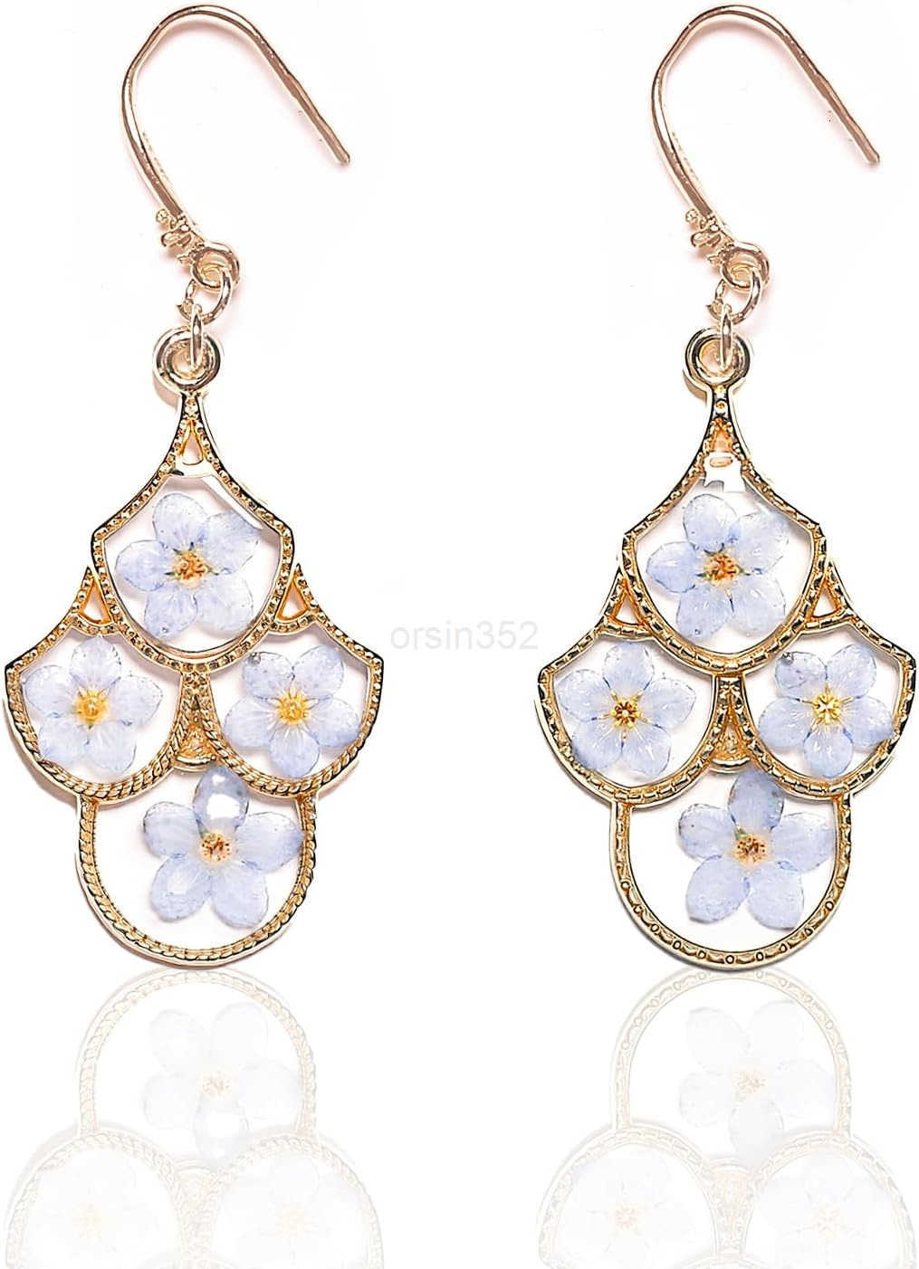 925 Sterling Silver Handmade Pressed Flower Earrings Elegant Hypoallergenic Dangle Jewelry Eternal Gift with BoxesW250911