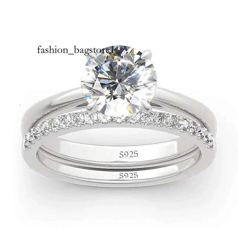 ANZIW 2 Carat All Moissanite Ring Bridal Sets Sier Solitaire Engagement Wedding Rings Stackable Eternity Bands for Women