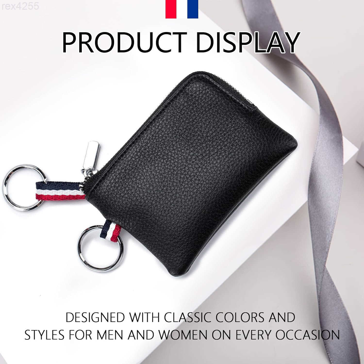 Leather Coin Purse Wallet Mini Dual Keyrings Change Pouch Card Holder for Men Women Black standardW250911