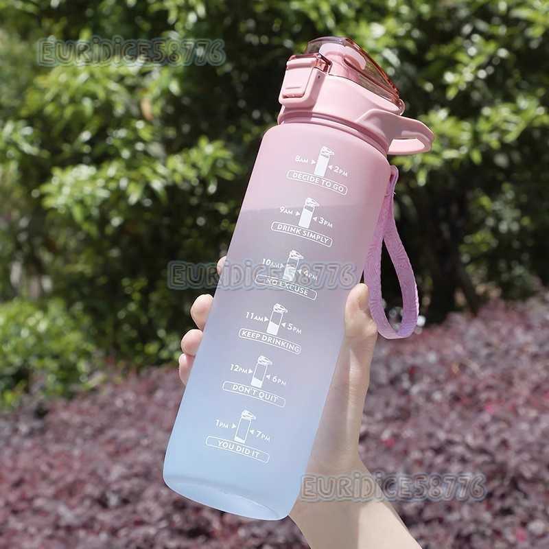 Sports Water Bottle Portable Large Capacity Men and Women Outdoor Fitness Space Cup with Scale Celebrity Gradient Childrens Straw Cup H250911