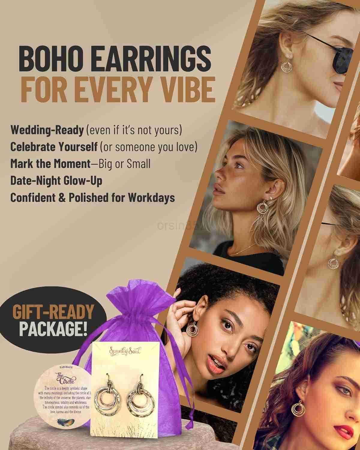 3 Circle Boho Earrings Handmade Lightweight 2Inch Bohemian Dangle Earrings for Women TrenDY Vintage Unique Jewelry Ideal for Weddings GiftingW250911