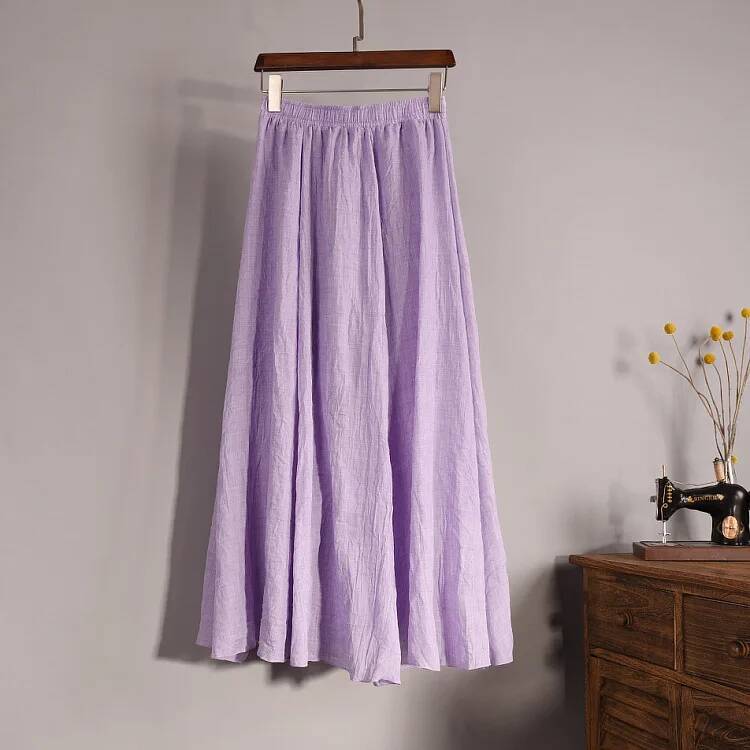 Women's Elegant 16 Color High Elastic Waist Linen Pleated Long Skirts Ladies Slim Casual Skirt Saias New 2024 Summer SK05 dongdumaoyi