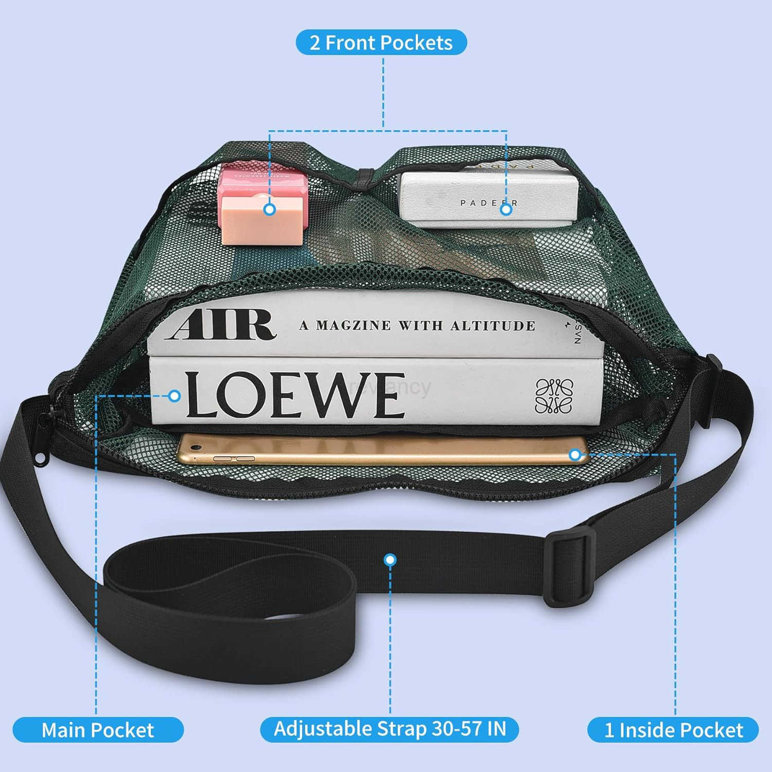 Tote Bag Mesh Bag Crossbody Satchel 12x6x12 for Gym Beach Ball Games Training Camping Hiking Clothes StorageW250911