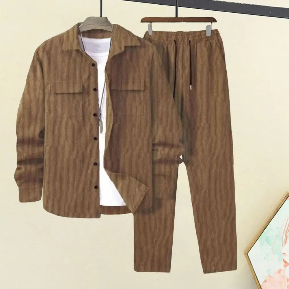 Longsleeved Jacket Trousers Set Versatile Sportswear Outfit Mens Lapel Long Sleeve Sportwear with Flap for Athletes 250911