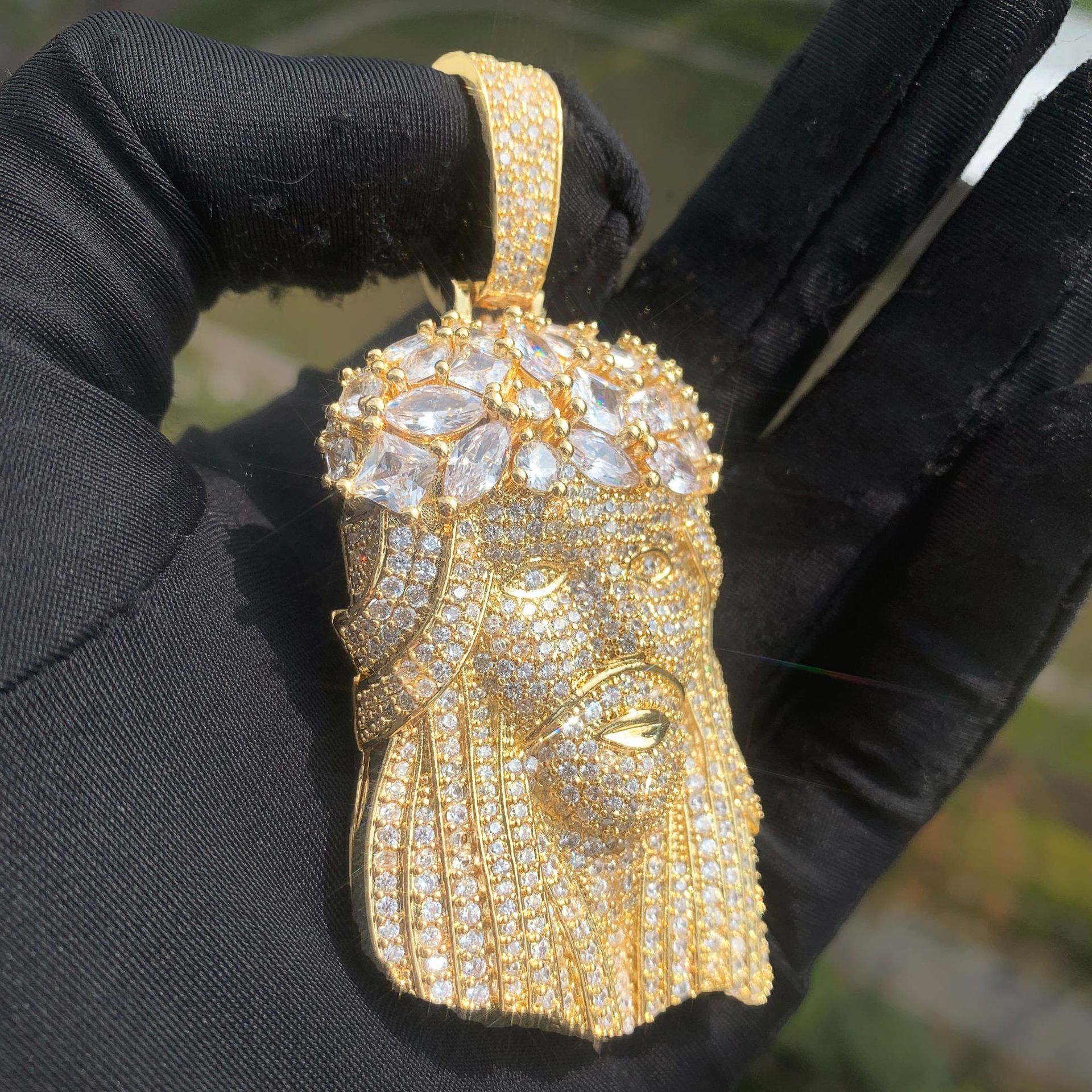 Vintage Hip Hop Jesus Pendant Necklace 5A Zircon Real Gold Plated Religious Jewelry