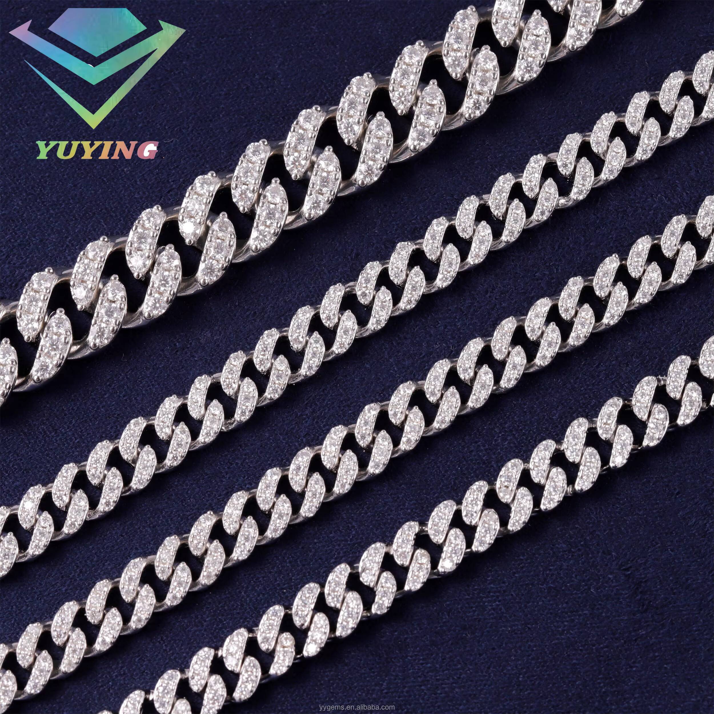 Bling Hip Hop Chain 6mm 10mm Single Row 925 Silver Necklace Pass Diamond Tester Moissanite Necklace Cuban Link Chain