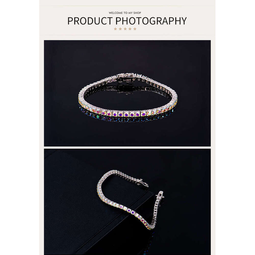 Custom Women Sier Moissanite Dia Hiphop Jewelry 3mm AB Color Iced Out Mossanite Stones Tennis Hand Chain Bracelet Men