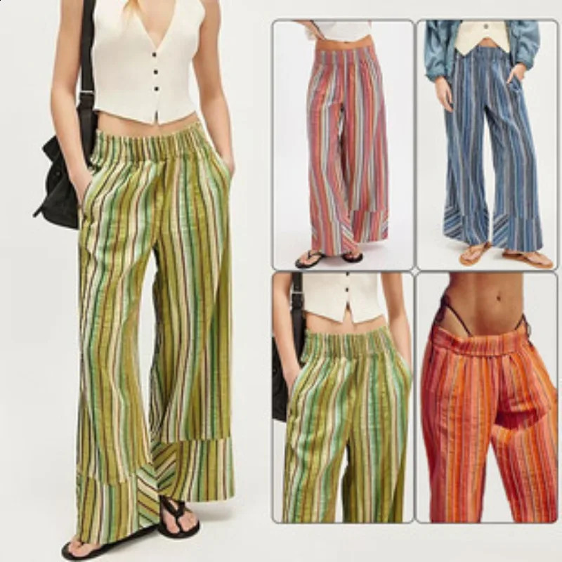 Autumn and Winter Fashion Womens Wide Leg Trousers Printed Striped Loosefitting Highwaisted Pants 250911