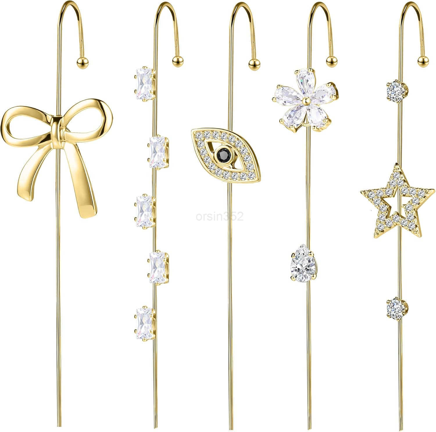Ear Crawler Helix Hook Earrings for Women Hypoallergenic Surgical Steel Ear Cuff Snowflake Lightning Bolt Rhinestone Designs Trendy ClipWrap Jewelry f