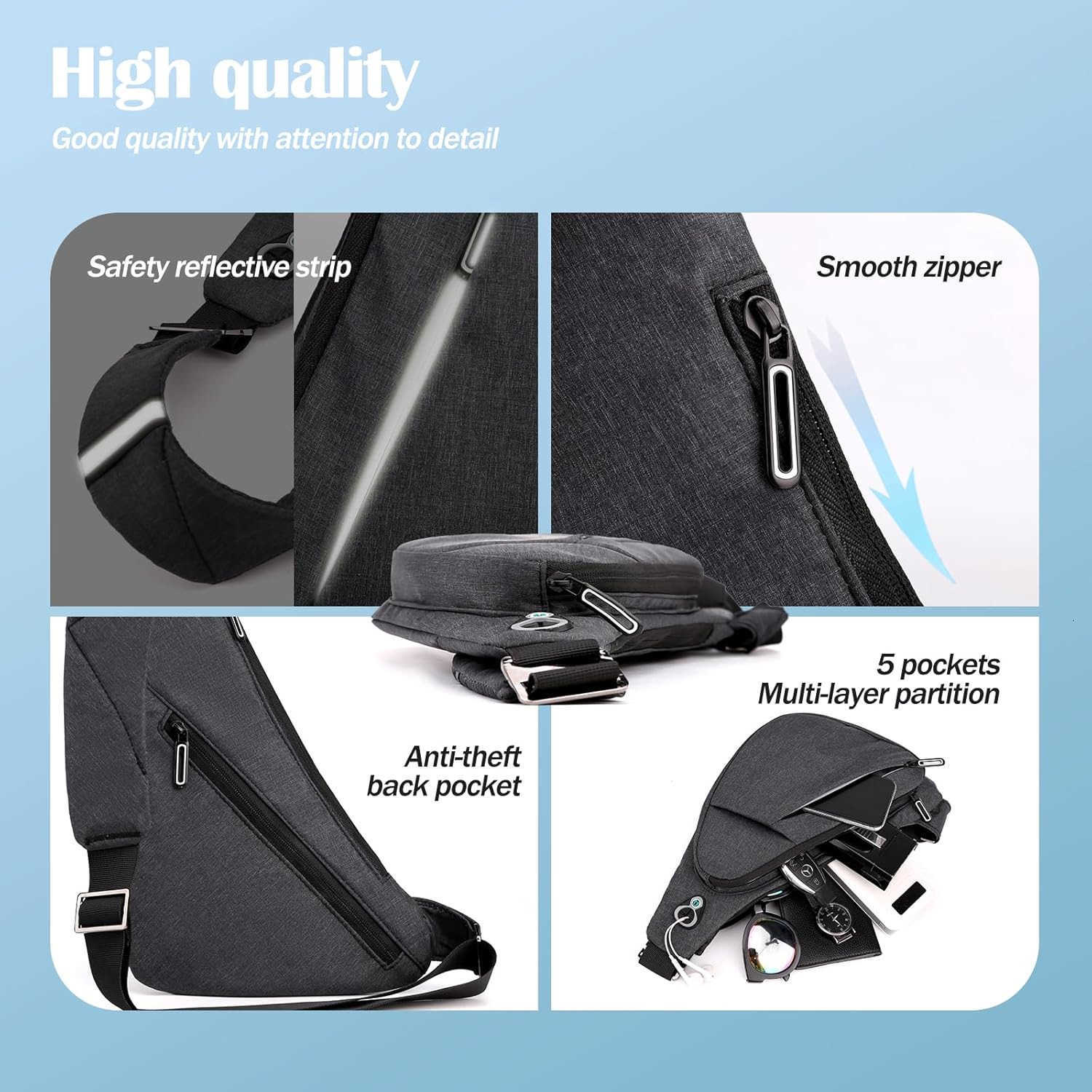 Crossbody Bag AntiTheft Lightweight Casual Shoulder Backpack Sling Chest Bag Belt Rucksack for Travel Bicycle SportW250911